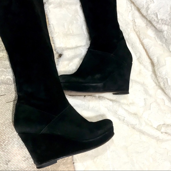 DVF Black Suede Wedge Knee High Boots - Picture 5 of 8